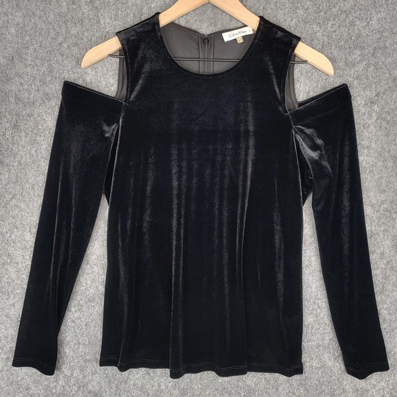 Calvin Klein Velvet 2 Pc Set Womens M Black Velvet Top Pants Stretch Outfit - Picture 2 of 16